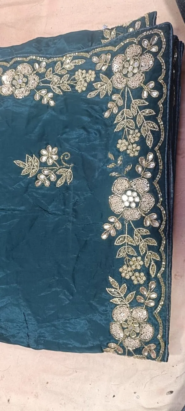 Teal_Embroidered_Floral_Border_Saree_For_Women
