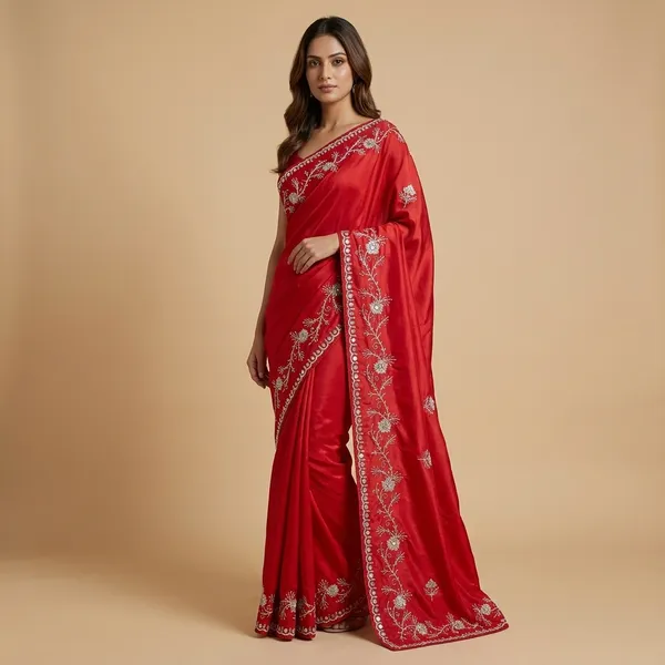 Red_Georgette_Embroidered_Silver_Sequin_Saree_For_Women