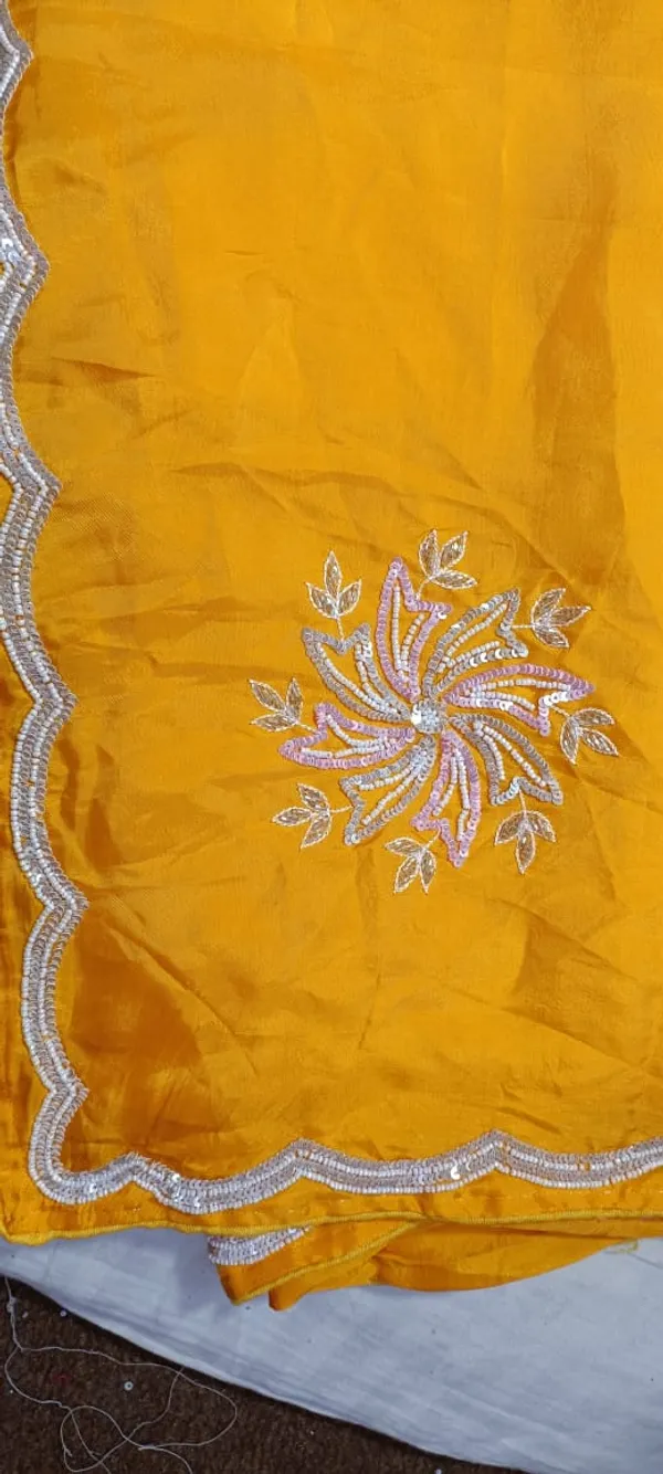 Yellow_Georgette_Gota_Patti_Embellished_Saree_For_Women
