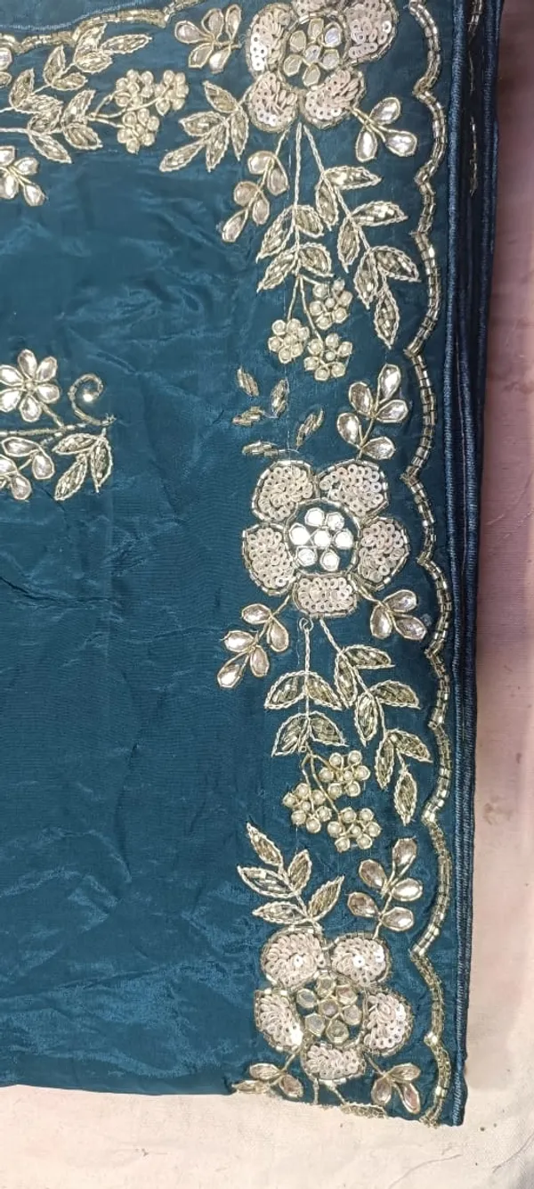 Teal_Embroidered_Floral_Border_Saree_For_Women