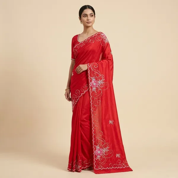Red_Festive_Floral_Embroidered_Table_Linen_Scalloped_Edges_Saree
