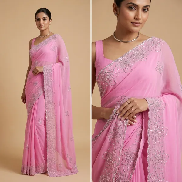 Pink_Organza_Embroidered_Saree_With_Sequin_Border_For_Women
