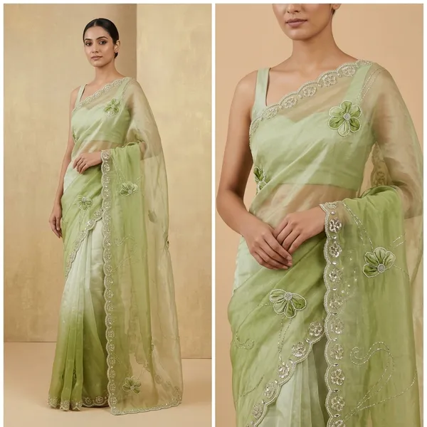 Green_Organza_Embroidered_Floral_Motif_Saree_For_Women