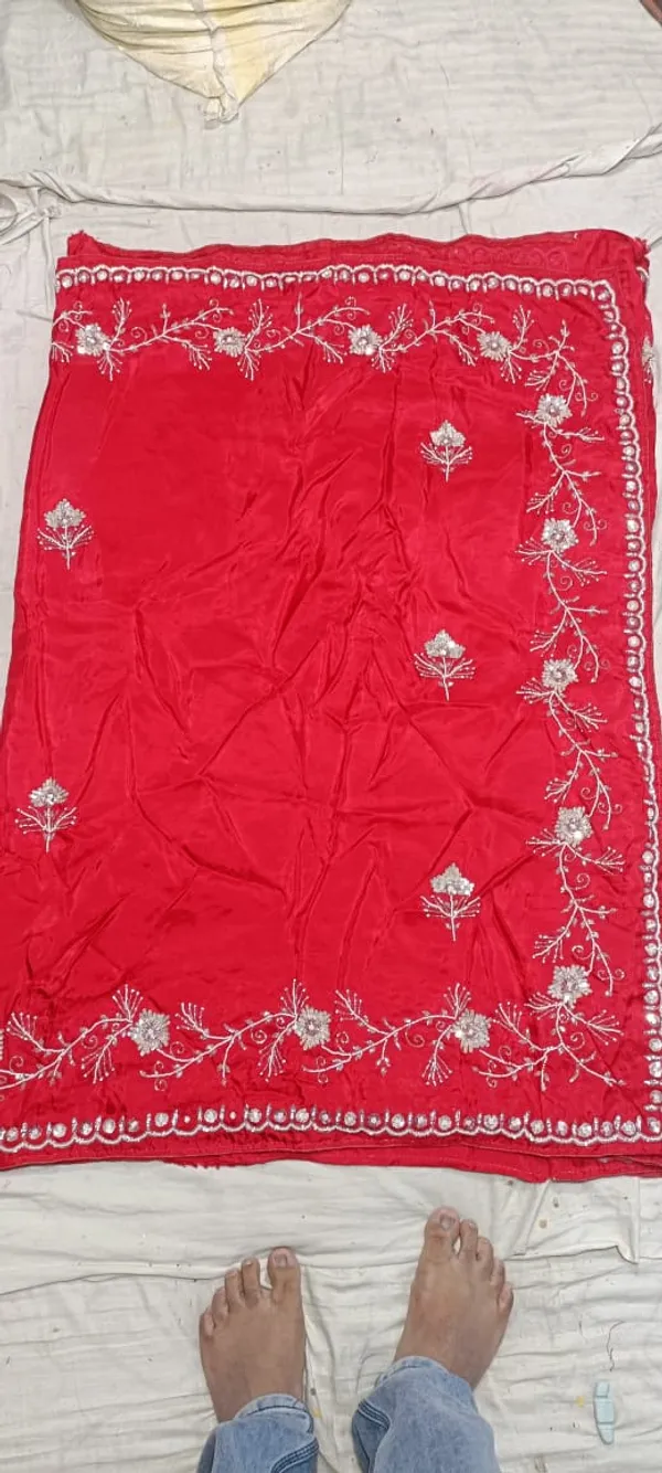 Red_Georgette_Embroidered_Silver_Sequin_Saree_For_Women