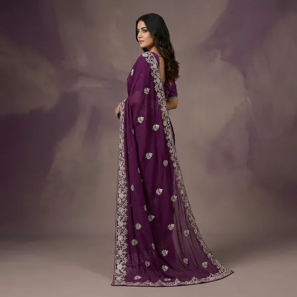 Purple_Georgette_Embroidered_Saree_With_Silver_Zari_Work_For_Women