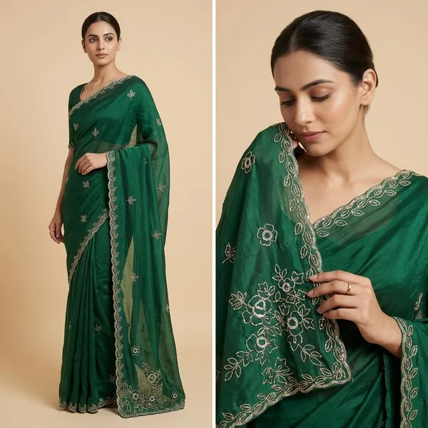 Green_Georgette_Embroidered_Floral_Motif_Saree_For_Women