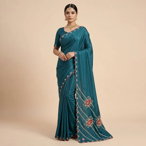Teal_Blue_Embellished_Paisley_Ethnic_Saree_For_Women
