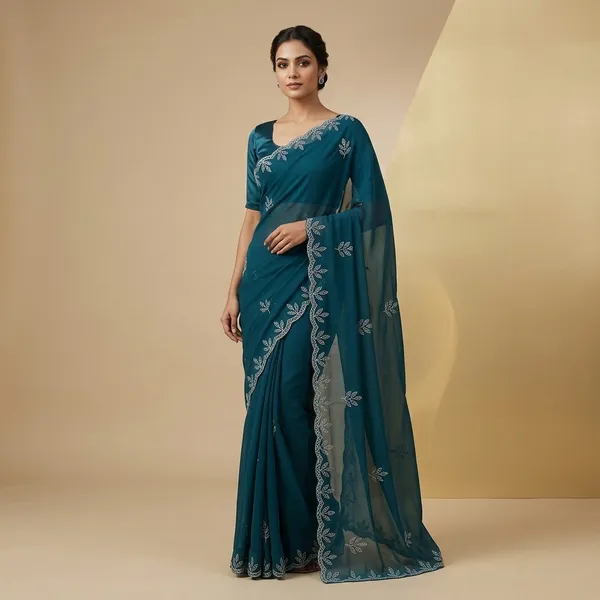 Blue_Cotton_Embroidered_Saree_With_Floral_Border_For_Women