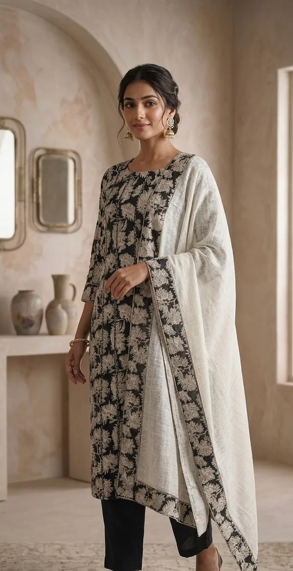 White_Cotton_Floral_Print_Unstitched_Suit_Set_For_Women