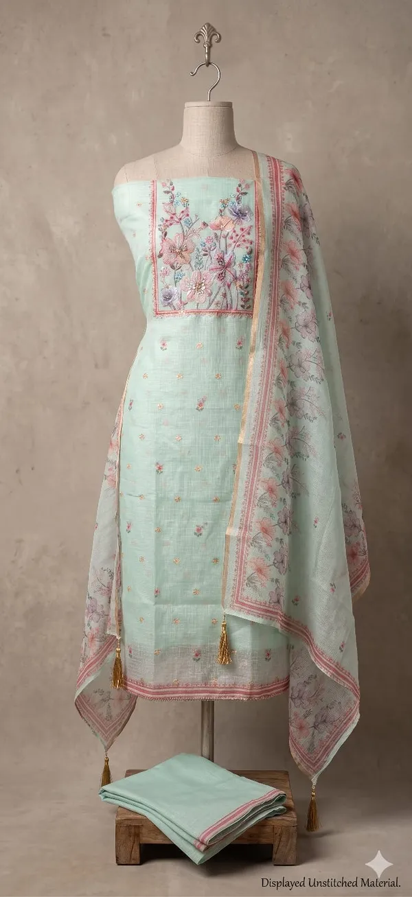 Mint_Green_Kota_Cotton_Floral_Embroidered_Unstitched_Suit_Set_For_Women