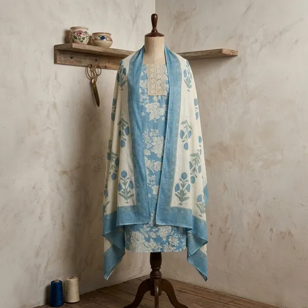 Sky_Blue_Cotton_Floral_Print_Unstitched_Suit_Set_For_Women