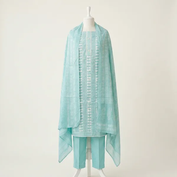 Turquoise_Cambric_Cotton_Chikankari_Unstitched_Suit_Set_For_Women