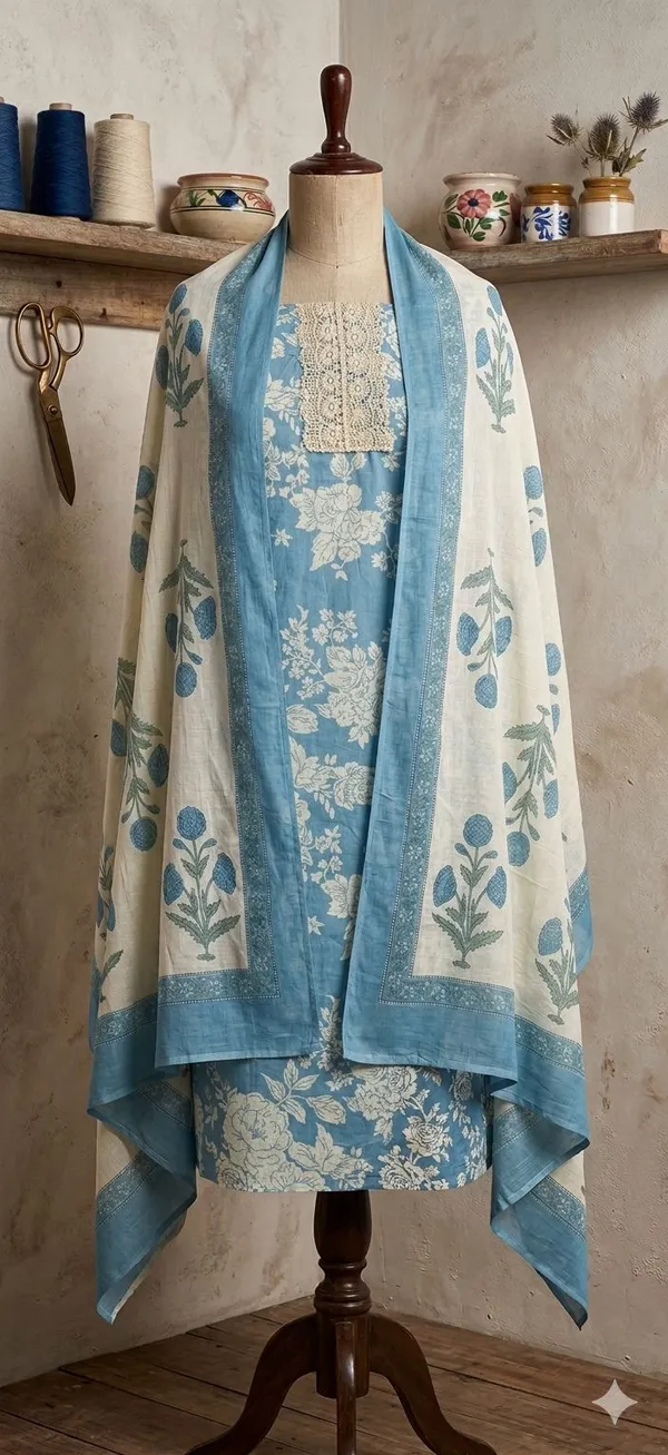 Sky_Blue_Cotton_Floral_Print_Unstitched_Suit_Set_For_Women