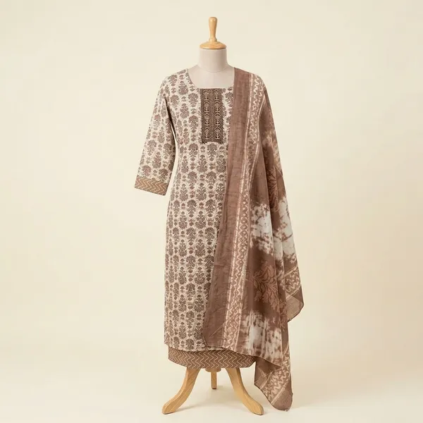 Brown_Cotton_Printed_Unstitched_Suit_Set_For_Women