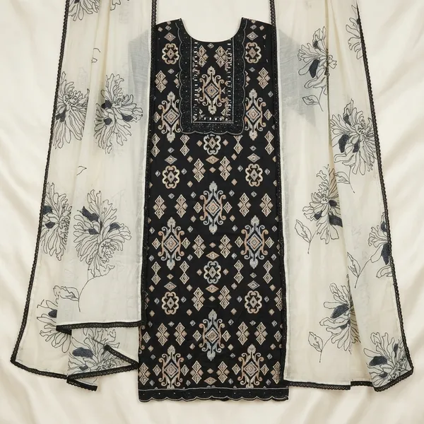 Black_Cotton_Printed_Unstitched_Suit_Set_For_Women