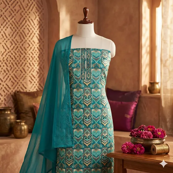 Turquoise_Cotton_Geometric_Print_Unstitched_Suit_Set_For_Women