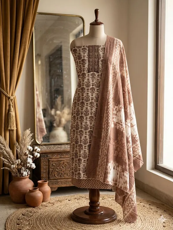 Brown_Cotton_Printed_Unstitched_Suit_Set_For_Women