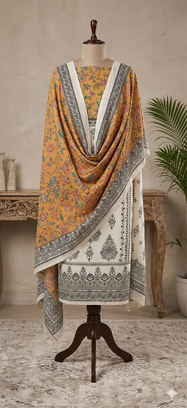Mustard_Cotton_Floral_Print_Unstitched_Suit_Set_For_Women