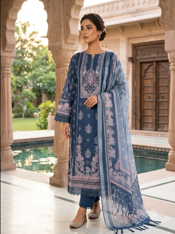 Premium_Blue_Linen_Cotton_unstitched_Suit_Set