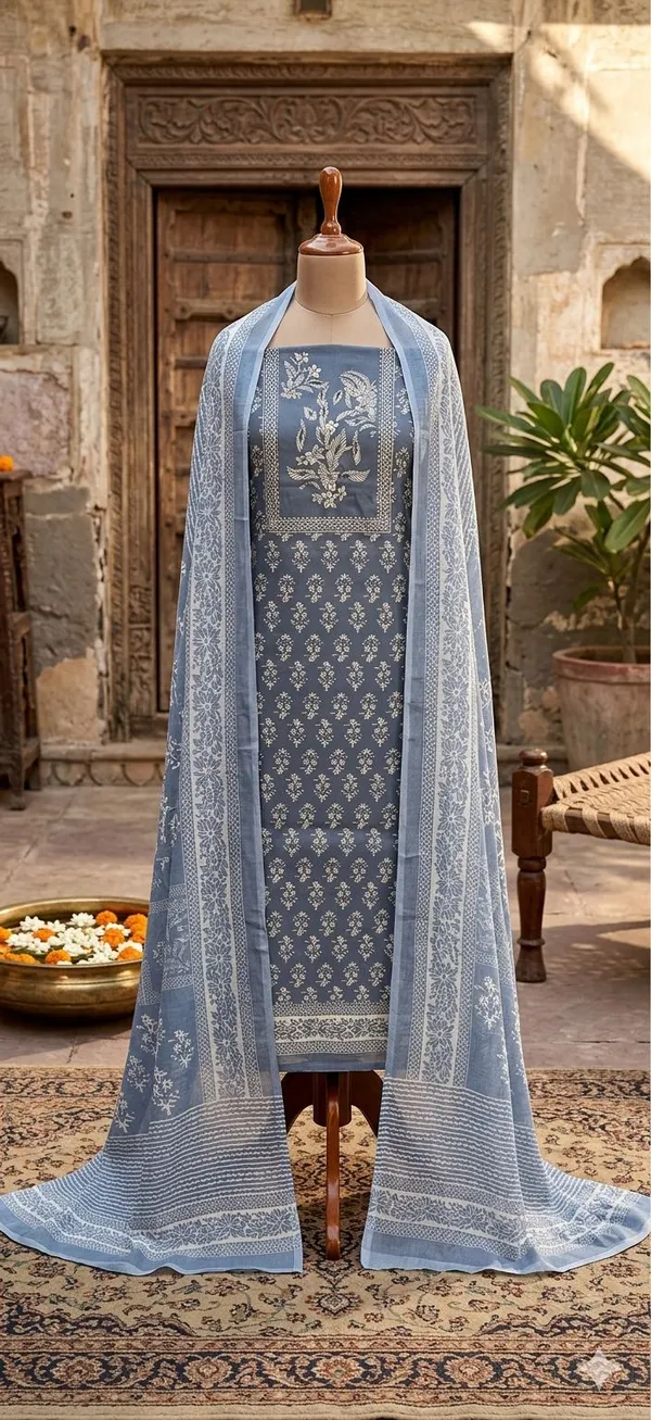 Blue_Glace_Cotton_Floral_Print_Unstitched_Suit_For_Women