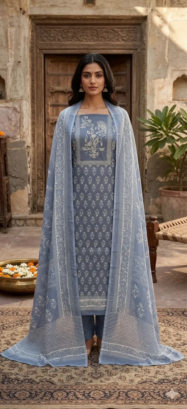 Blue_Glace_Cotton_Floral_Print_Unstitched_Suit_For_Women