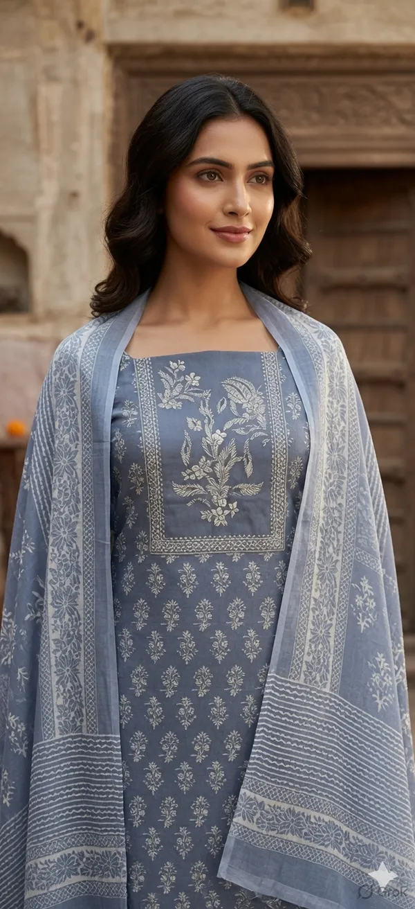 Blue_Glace_Cotton_Floral_Print_Unstitched_Suit_For_Women