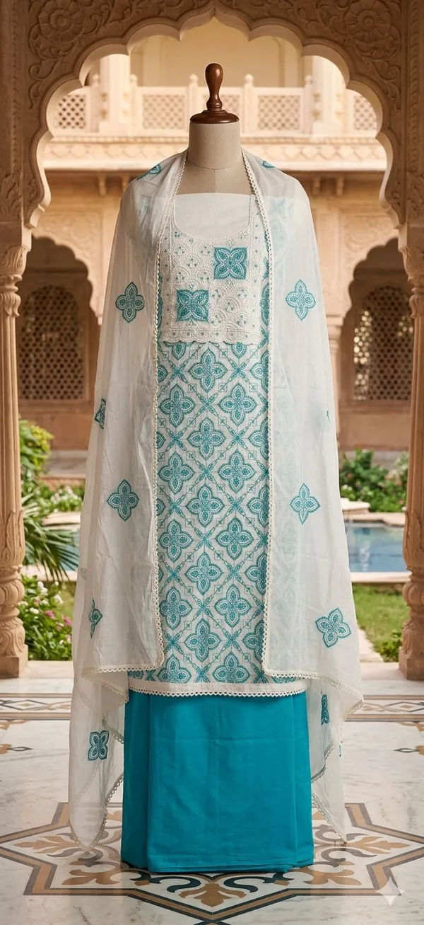 White_Khadi_Cotton_Geometric_Embroidered_Unstitched_Suit_Set_For_Women