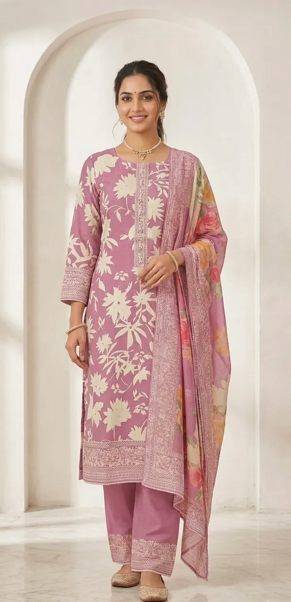 Pink_Jam_Cotton_Floral_Print_Unstitched_Suit_Set_For_Women
