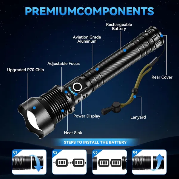3000_Lumen_Long_Range_LED_Torch_Lights_Zoom_Focus_Rechargeable_Water_Resistant_Handheld_Powerful_Flashlight