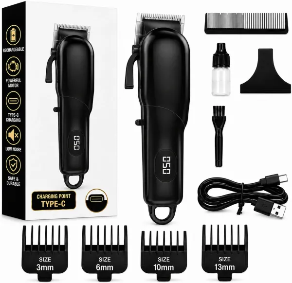 798_Rechargeable_Hair_&_Beard_Trimmer_|_Precision_Carbon_Steel_Trimmer_240_min__Runtime_4_Length_Settings_(Black)