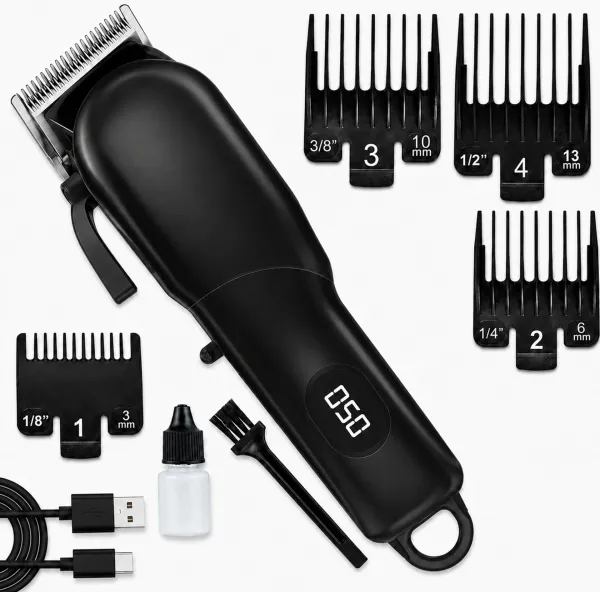 Hair_Clipper_with_LED_Battery_Display_|_Low_Noise_Rechargeable_Beard_Trimmer_Trimmer_120_min__Runtime_5_Length_Settings_(Black)