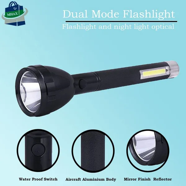 2_Mode_Powerfull_Led_Rechargeable_Long_Range_Torch_Up_To_1_Km_With_Backlight_6_Hrs