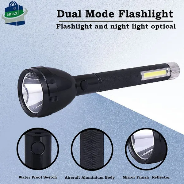 2_Mode_Powerfull_Led_Rechargeable_Long_Range_Torch_Up_To_1_Km_With_Backlight_6_Hrs