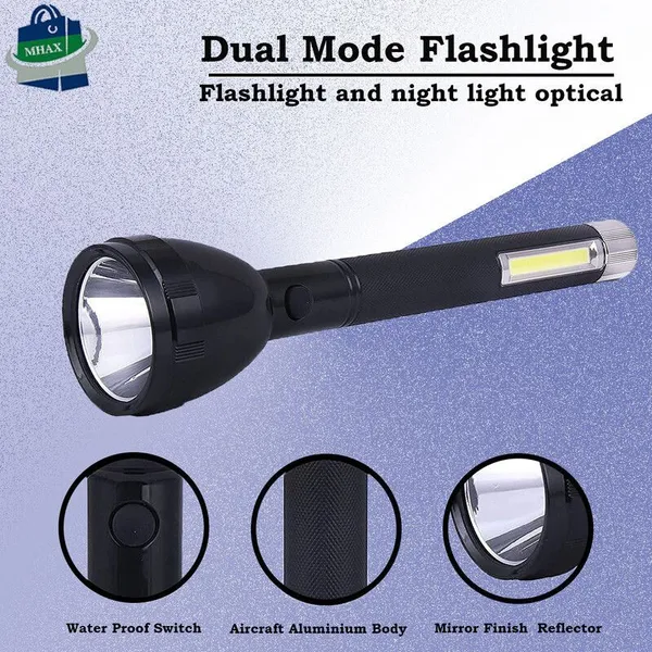 2_Mode_Powerfull_Led_Rechargeable_Long_Range_Torch_Up_To_1_Km_With_Backlight_6_Hrs