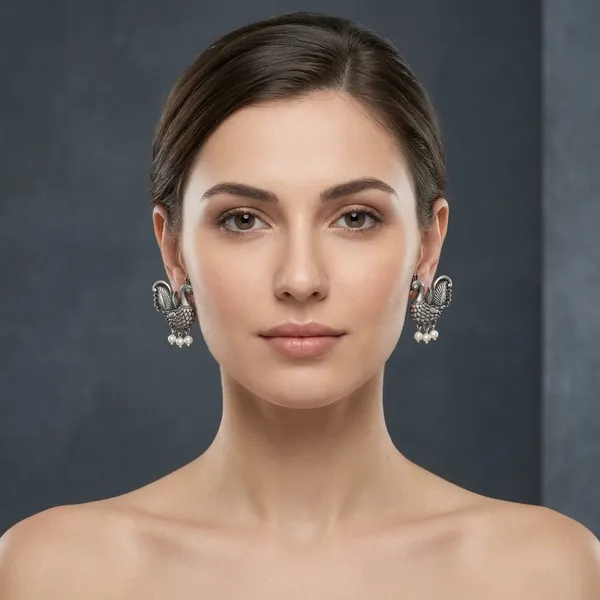 Silver_German_Silver_Peacock_Design_Stud_Earrings_For_Women