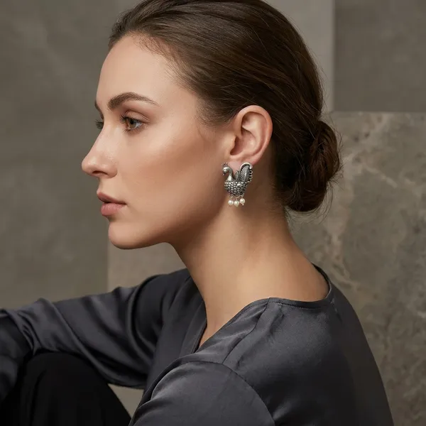 Silver_German_Silver_Peacock_Design_Stud_Earrings_For_Women