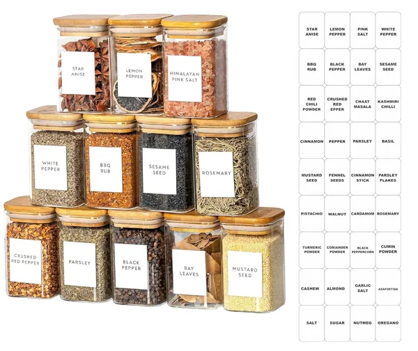 Vilon_9oz_Glass_Spice_Jars_Set_Of_12_With_Bamboo_Lids_White_Vinyl_Labels_Square_Airtight_Kitchen_Storage_Containers_For_Spices_Herbs_Seasonings