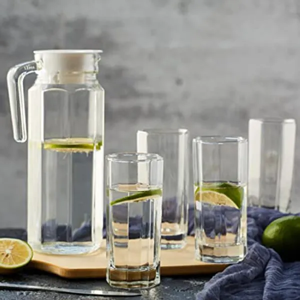 Vilon_Italian_Premium_Round_Wide_Mouth_Glass_Decanter_Set_With_Lid_Glass_Jug_1100ml_1_With_Water_Glass_300ml_6_Water_Jug_Glass_For_Hot_Cold_Water_Coffee_Milk_Juice_Iced_Tea_Transparent_1_Jug_6_Glass