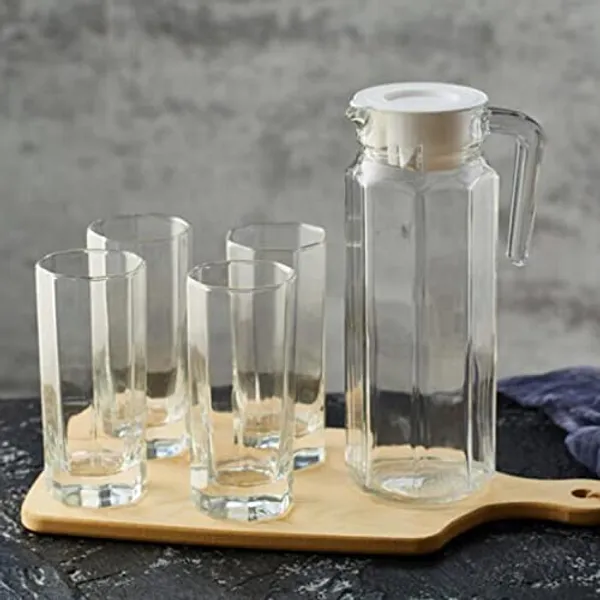 Vilon_Italian_Premium_Round_Wide_Mouth_Glass_Decanter_Set_With_Lid_Glass_Jug_1100ml_1_With_Water_Glass_300ml_6_Water_Jug_Glass_For_Hot_Cold_Water_Coffee_Milk_Juice_Iced_Tea_Transparent_1_Jug_6_Glass