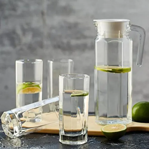 Vilon_Italian_Premium_Round_Wide_Mouth_Glass_Decanter_Set_With_Lid_Glass_Jug_1100ml_1_With_Water_Glass_300ml_6_Water_Jug_Glass_For_Hot_Cold_Water_Coffee_Milk_Juice_Iced_Tea_Transparent_1_Jug_6_Glass