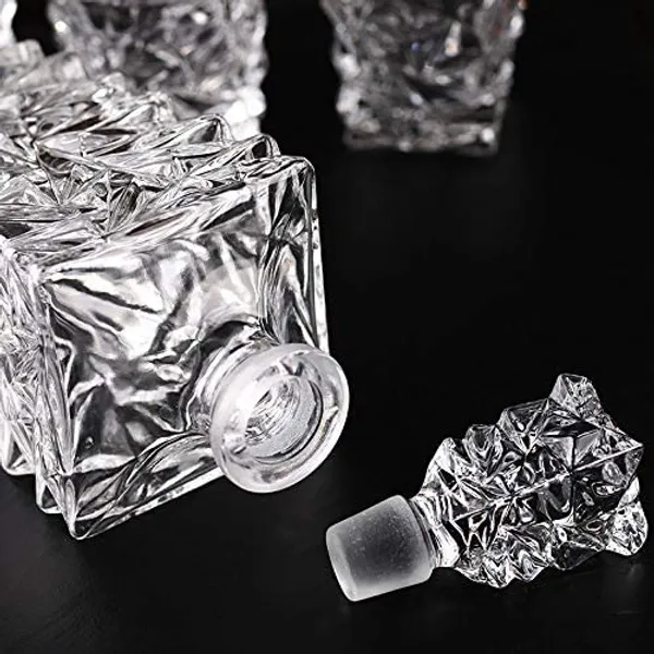 Style_Crystal_Clear_Glass_Decanter_Storage_Container_For_Liquor_Whisky_Vodka_Scotch_Wine_Rum_Brandy_Champagne_Tequila_Beer_Juice_1000ml_Square_Decanter_With_6_Glass_250ml