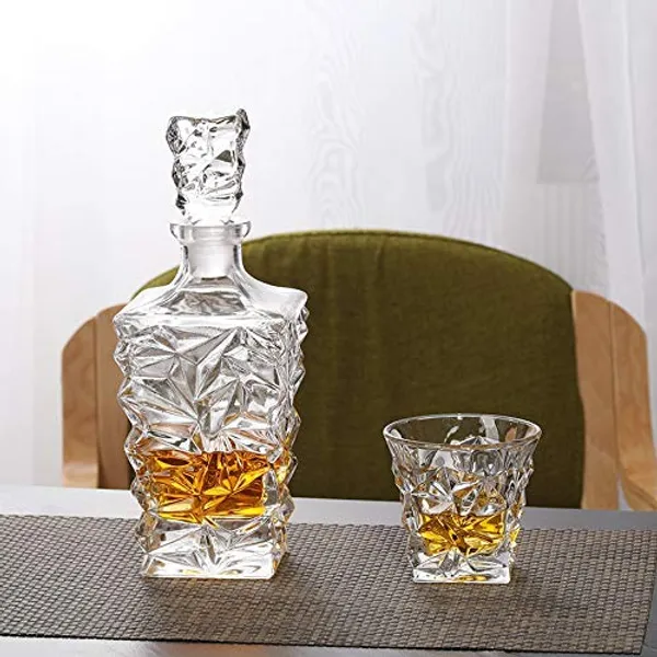 Style_Crystal_Clear_Glass_Decanter_Storage_Container_For_Liquor_Whisky_Vodka_Scotch_Wine_Rum_Brandy_Champagne_Tequila_Beer_Juice_1000ml_Square_Decanter_With_6_Glass_250ml