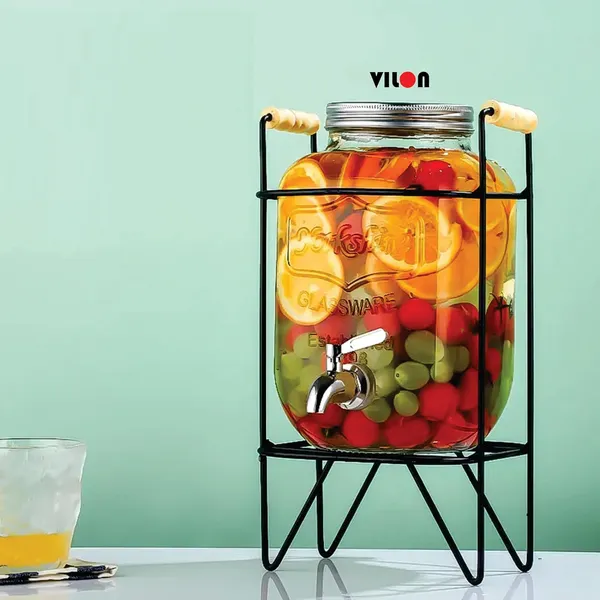 Vilon_5l_Glass_Water_Dispenser_With_Stand_Airtight_Lid_Includes_2_Mason_Jars_For_Detox_Water_Juice_Or_Beer_Perfect_For_Countertop_Tabletop_Use_Holds_5000ml_Each_Ideal_For_Infusing_Flavors