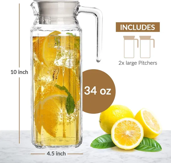 1100_Ml_Pack_Of_2_Glass_Pitcher_With_Lid_Beverage_Serveware_And_Storage_Container_For_Hot_Or_Cold_Drinks_Fridge_Jug_Juice_Container_Or_Milk_Jug