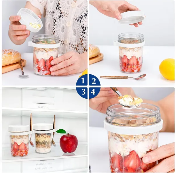 350ml_Oats_Container_Set_Of_1_With_Lids_Spoon_Leak_Proof_Glass_Mason_Jar_For_Overnight_Oats_Cereal_Fruit_Milk_Salad_Yogurt_Random_Color_-_Pack_of_2
