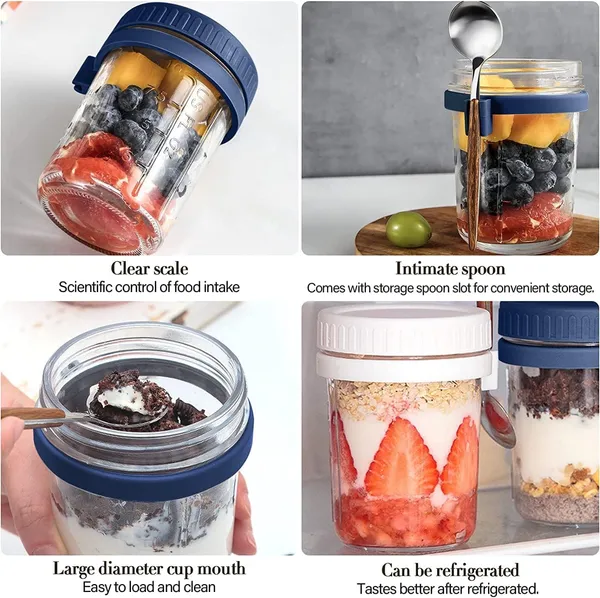 350ml_Oats_Container_Set_Of_1_With_Lids_Spoon_Leak_Proof_Glass_Mason_Jar_For_Overnight_Oats_Cereal_Fruit_Milk_Salad_Yogurt_Random_Color_-_Pack_of_2