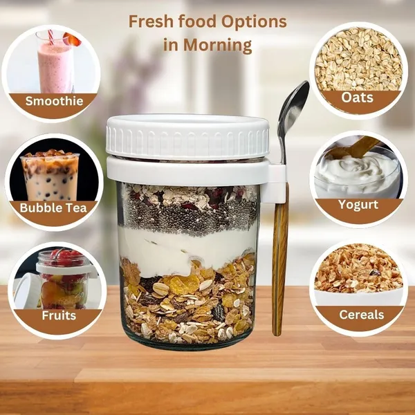 350ml_Oats_Container_Set_Of_1_With_Lids_Spoon_Leak_Proof_Glass_Mason_Jar_For_Overnight_Oats_Cereal_Fruit_Milk_Salad_Yogurt_Random_Color_-_Pack_of_2