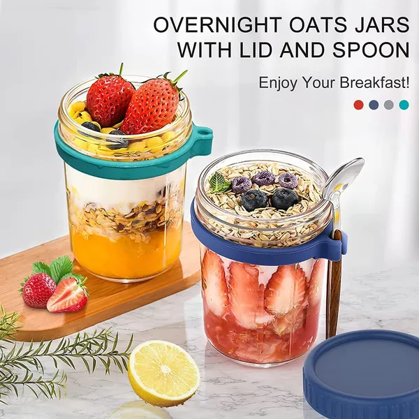 350ml_Oats_Container_Set_Of_1_With_Lids_Spoon_Leak_Proof_Glass_Mason_Jar_For_Overnight_Oats_Cereal_Fruit_Milk_Salad_Yogurt_Random_Color_-_Pack_of_2