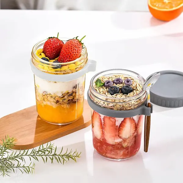 350ml_Oats_Container_Set_Of_1_With_Lids_Spoon_Leak_Proof_Glass_Mason_Jar_For_Overnight_Oats_Cereal_Fruit_Milk_Salad_Yogurt_Random_Color_-_Pack_of_2