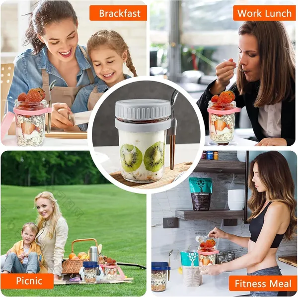 350ml_Oats_Container_Set_Of_1_With_Lids_Spoon_Leak_Proof_Glass_Mason_Jar_For_Overnight_Oats_Cereal_Fruit_Milk_Salad_Yogurt_Random_Color_-_Pack_of_2